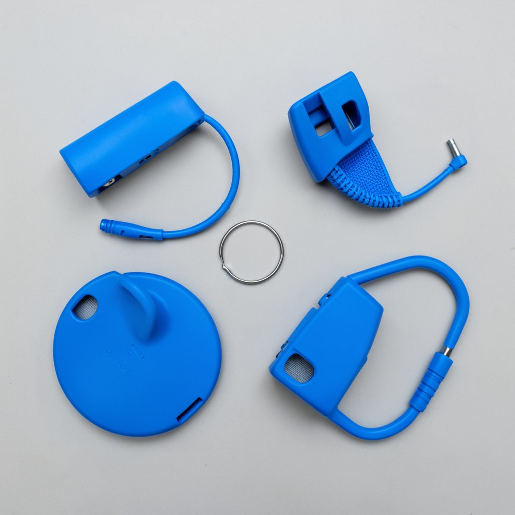 Appareil compact blanc et bleu vu de dessus sur fond neutre, aspect pratique